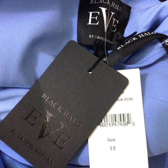 NEW Black Halo Eve Fantasia One Shoulder Neck Scarf Gown Blue Bliss Size 12 NWT - Picture 7 of 7